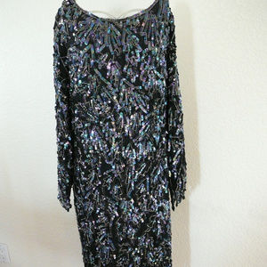 Vintage Beaded Iridescent Sequin Silk 20's Dress